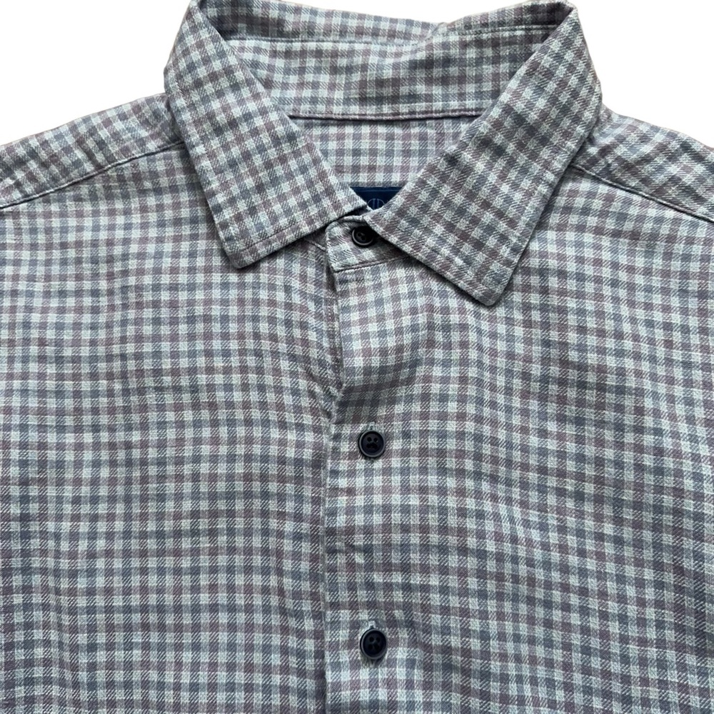 David Donahue Shirt Mens XL 17.5 Long Sleeve Fusion Linen Viscose Blue Purple